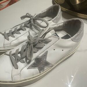 Golden Goose White and Silver Sneakers